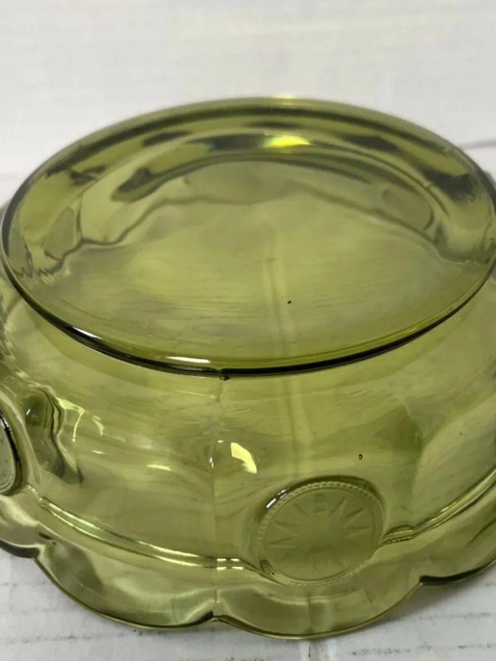 Vintage Fostoria Coin Glass Olive Green Covered Candy Dish